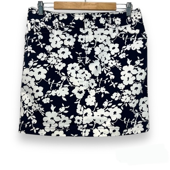 Chaps Floral Pencil Skirt Pockets Stretch Navy Blue White Women's 10P - Picture 1 of 5